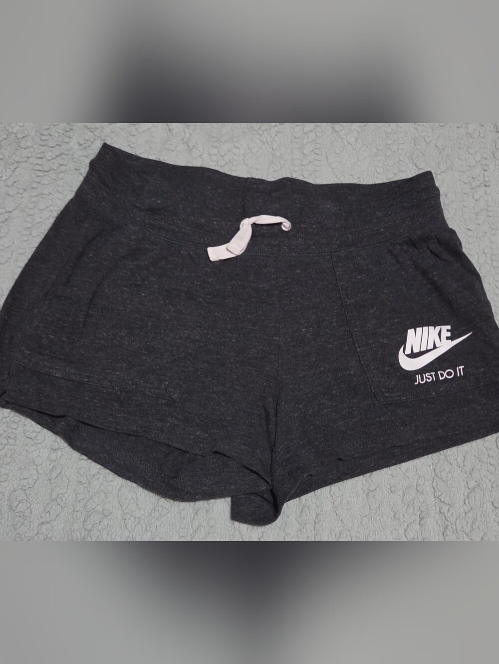 Women's Dark Gray Nike Lounge Shorts with Pink Drawstring